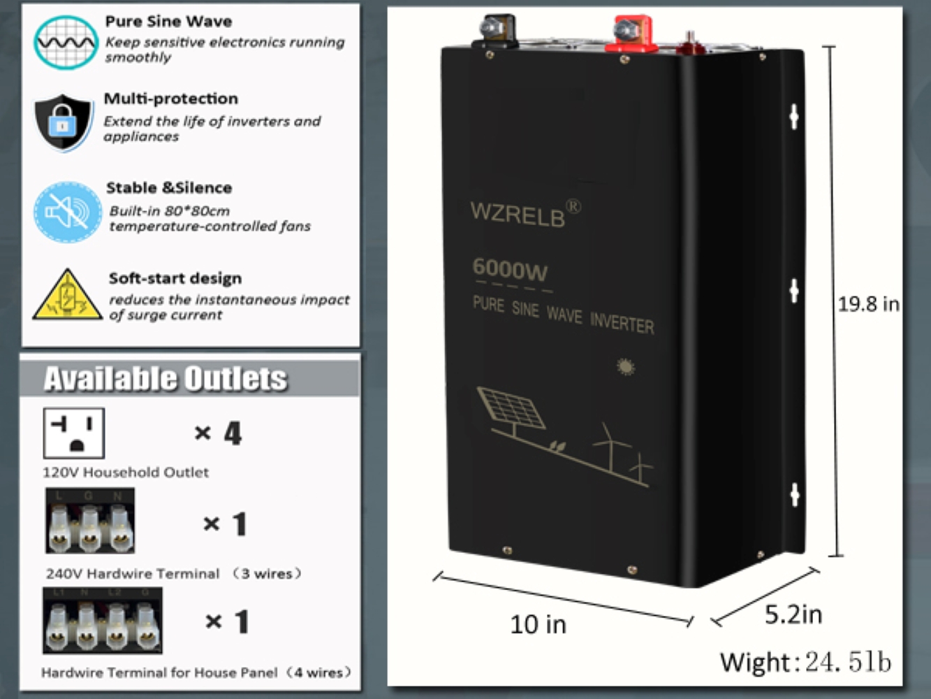 Off Grid Solar Inverter 48V 6000W - 6000W Şebeke Dışı Bölünmüş Fazlı Saf