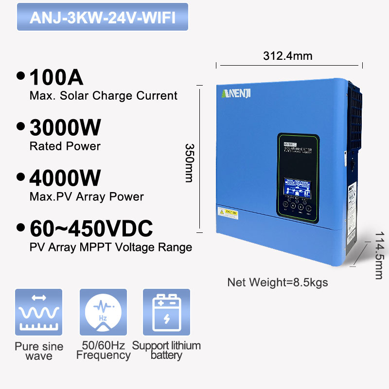Inverter Pure Sine Wave 60Hz 120V 3000W - 24V 3000W 120V şebekeden bağımsız güneş